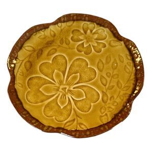 Crackle Glazed Ceramic Serving Platter With Mustard Yellow Flower Design